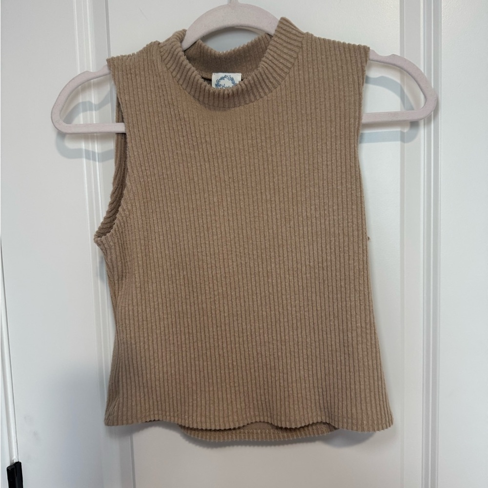 Blue Rain- Sleeveless Ribbed Tan Top